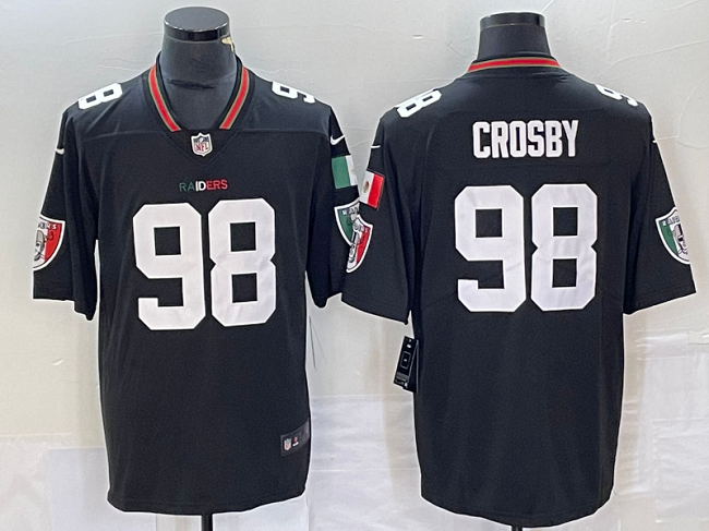 Men's Las Vegas Raiders #98 Maxx Crosby Black Mexico Vapor Limited Stitched Football Jersey Men's Las Vegas Raiders #98 Maxx Crosby Black Mexico Vapor Limited Stitched Football Jersey
